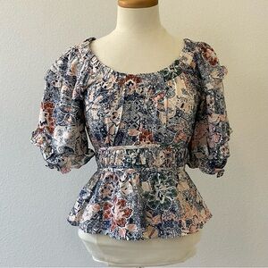 Anthropologie Moon River Puff Sleeve Bohemian Top S